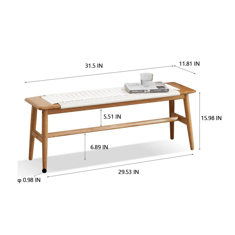 Design Natural Oak Wood Dining Bench with Handwoven Cane Seat in White by HouseOfZazla