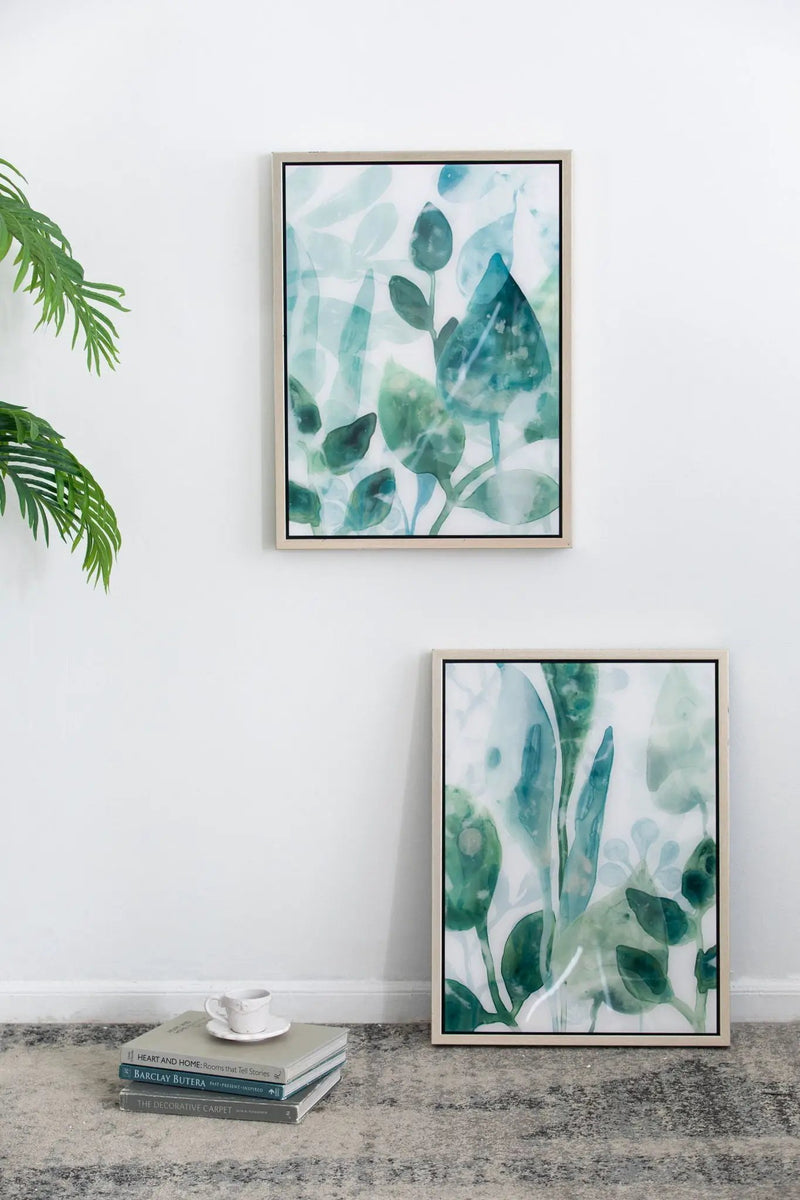 Framed Printed Acrylic Decorative Wall Art, Wall Decor For Living Room (Set of 2) - White / Green by HouseOfZazla
