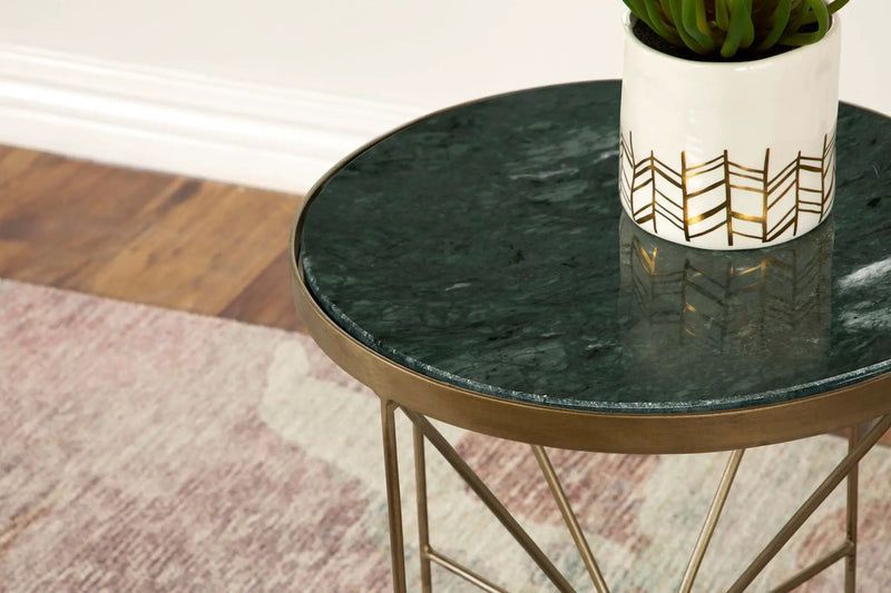 Eliska Round Green Marble Top Accent Side Table Antique Gold by Unique Piece Furniture