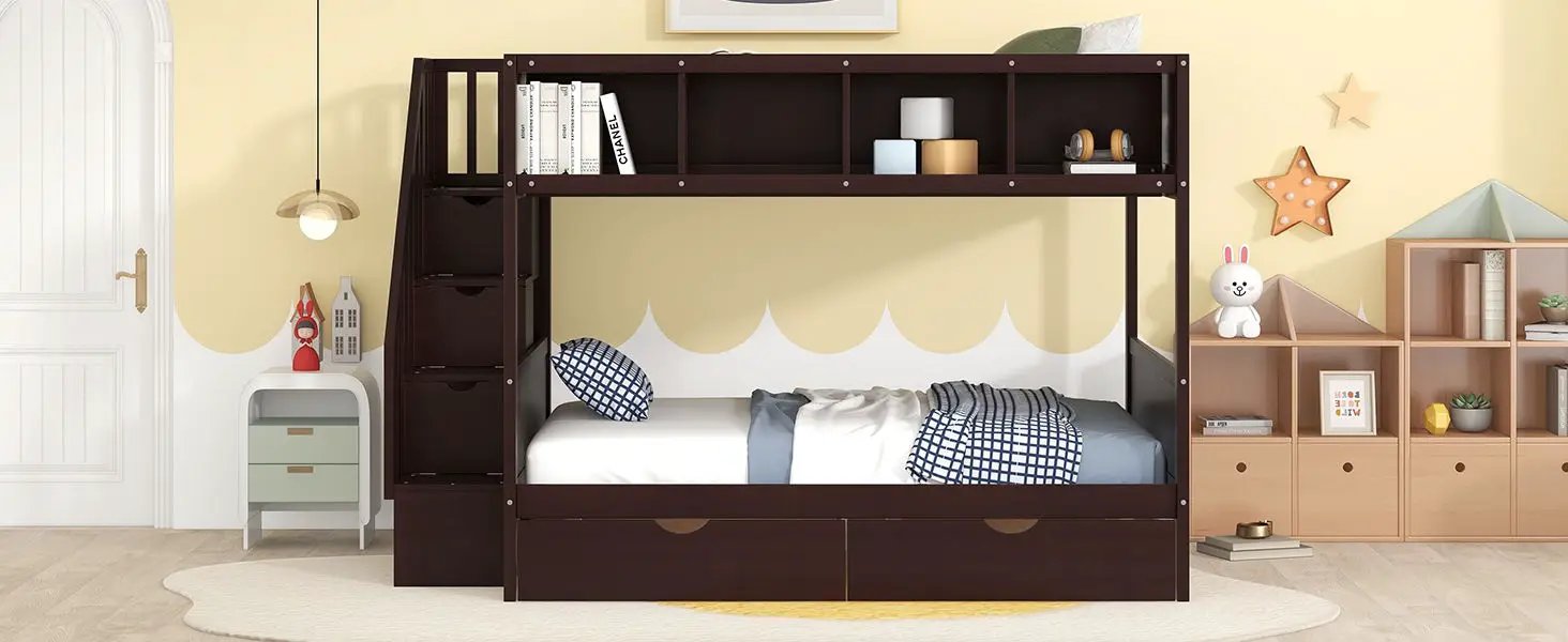 Bunk Bed With Shelfs, Storage Staircase And 2 Drawers by HouseOfZazla