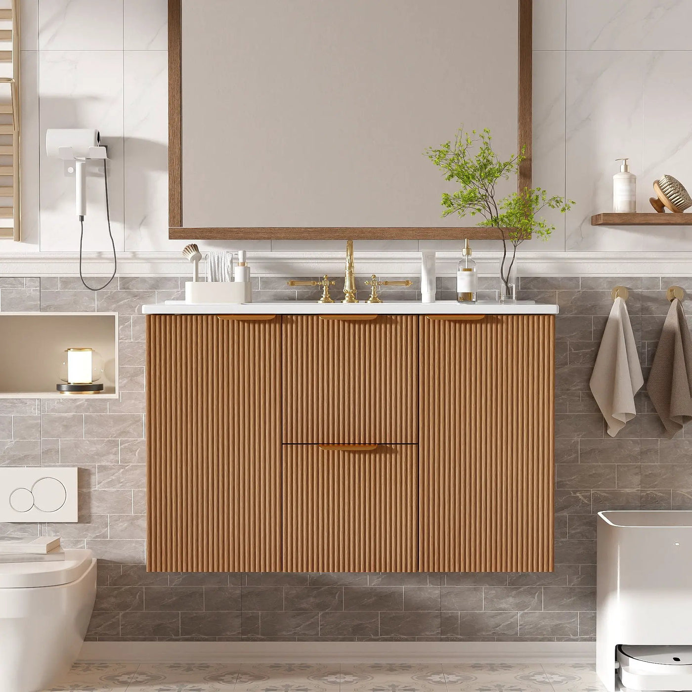 Modern Wall Mounted Bathroom Vanity, Soft Close Doors by HouseOfZazla
