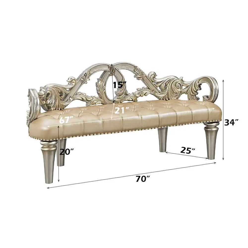 Danae - Bench - Champagne Synthetic Leather & Gold by Unique Piece Furniture