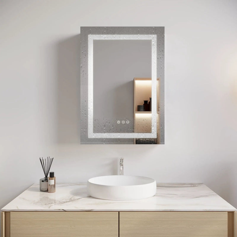 Bathroom Medicine Cabinet With LED Mirror, Anti-Fog, Waterproof, 3000K~6000K Single Door Lighted Bathroom Cabinet With Touch Swich by Unique Piece Furniture