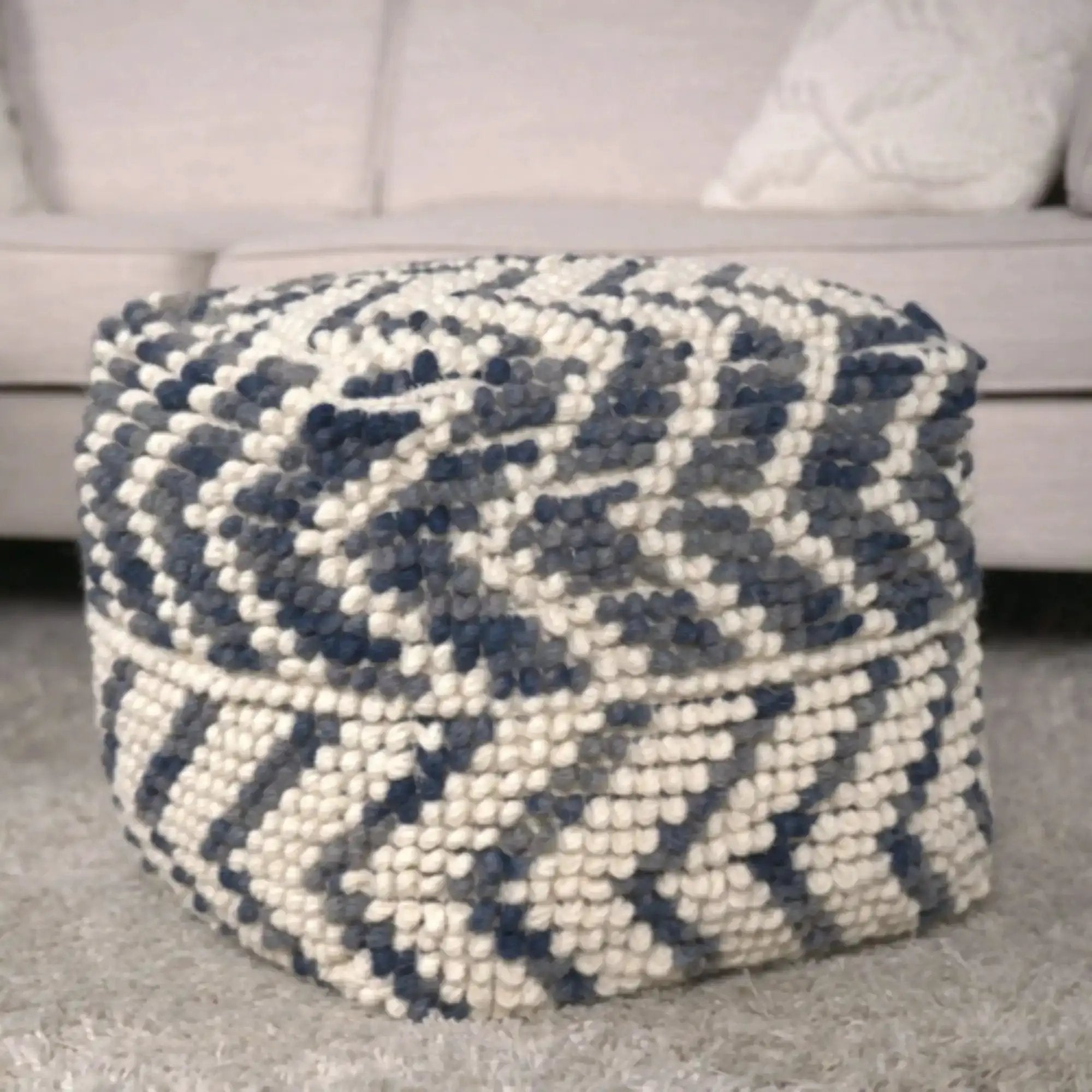 Alina Wool and Cotton Pouf - Natural by HouseOfZazla