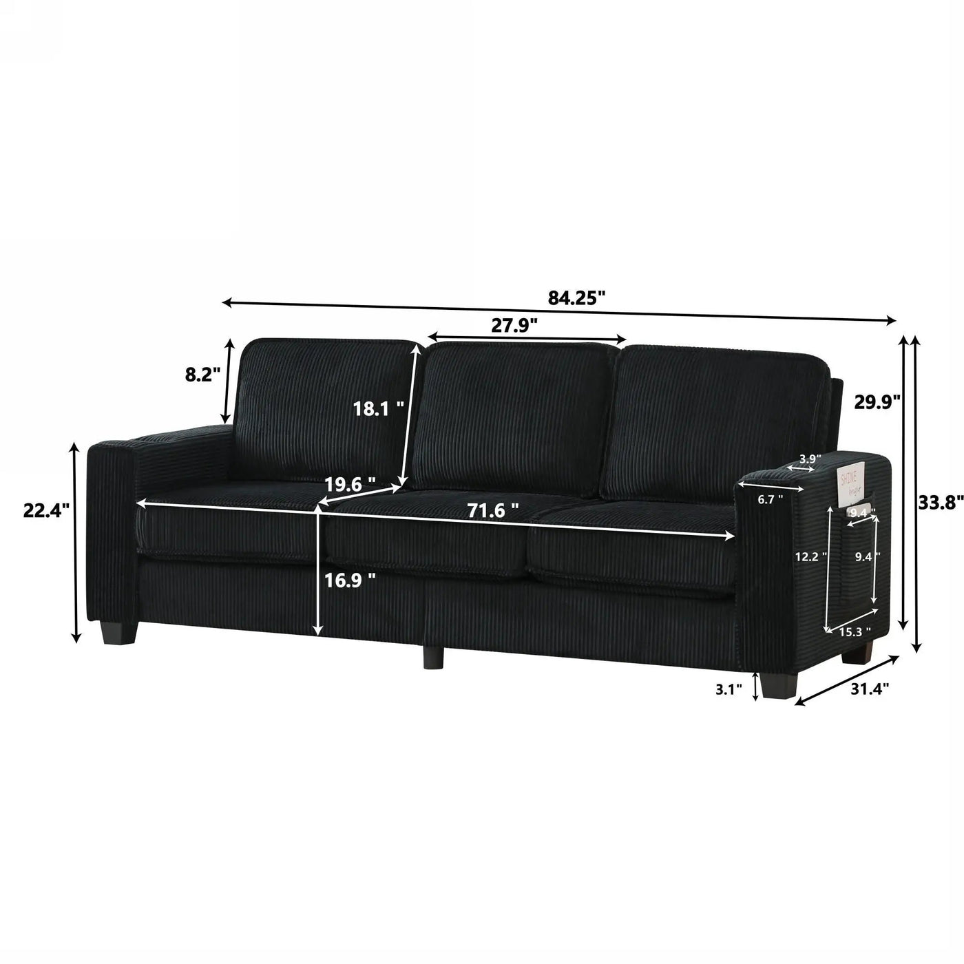 3 Seater Compact Sofa For Living Room by Unique Piece Furniture