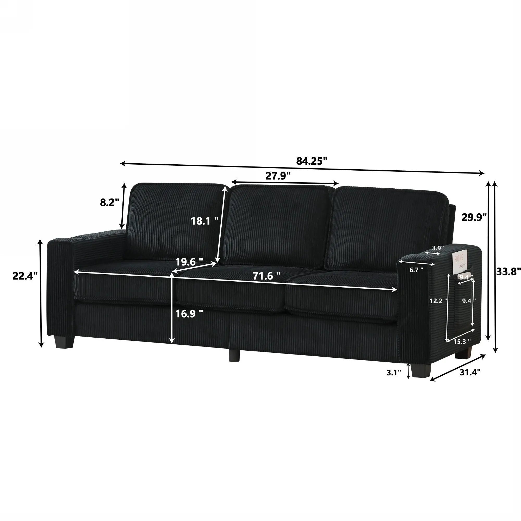 3 Seater Compact Sofa For Living Room by HouseOfZazla