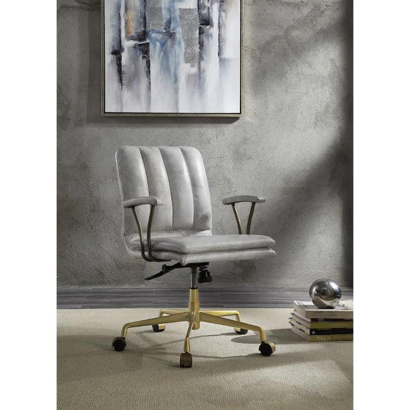 Damir - Office Chair - Vintage White Top Grain Leather & Chrome by Unique Piece Furniture