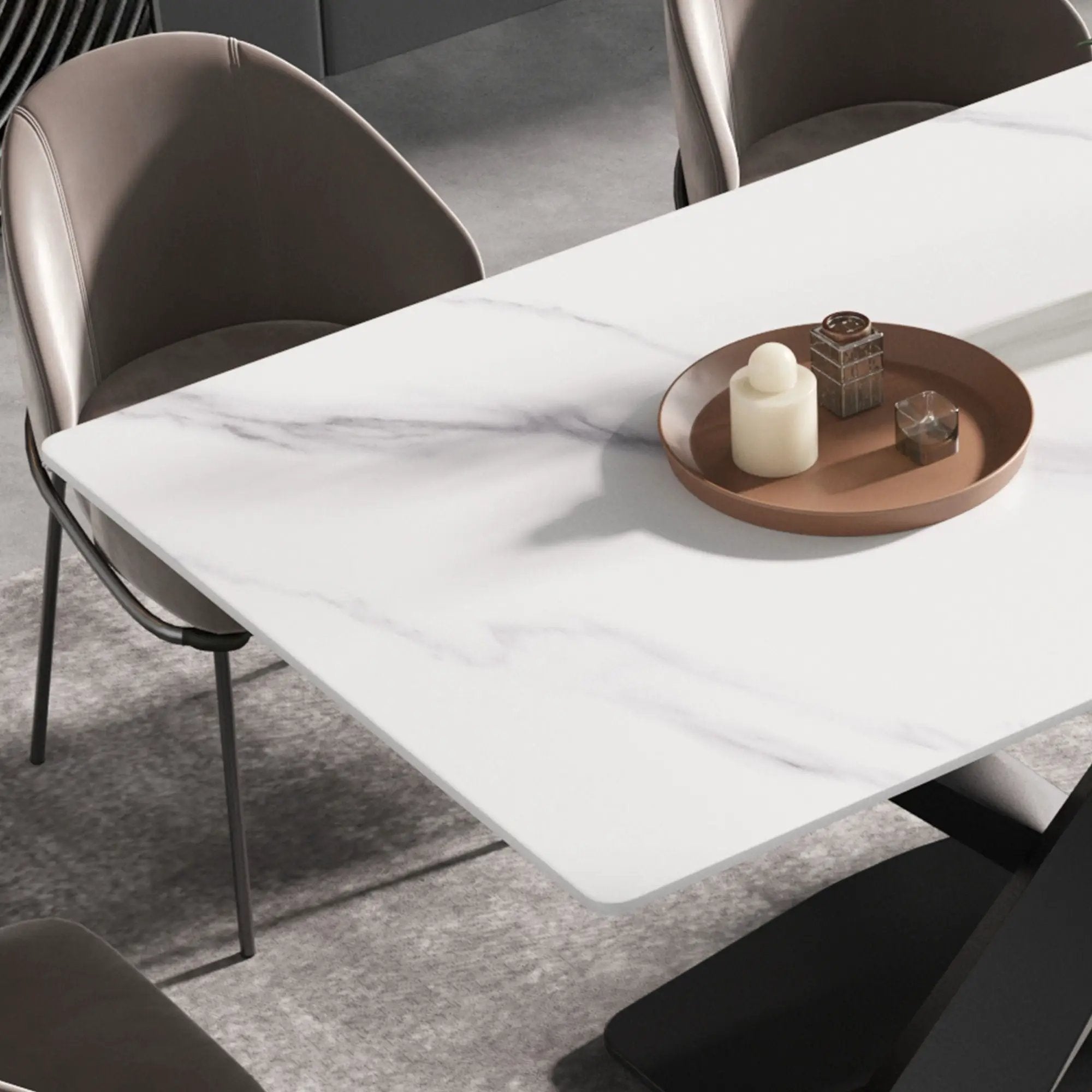 Modern Artificial Stone Straight Edge Metal X Leg Dining Table, 6 People by HouseOfZazla