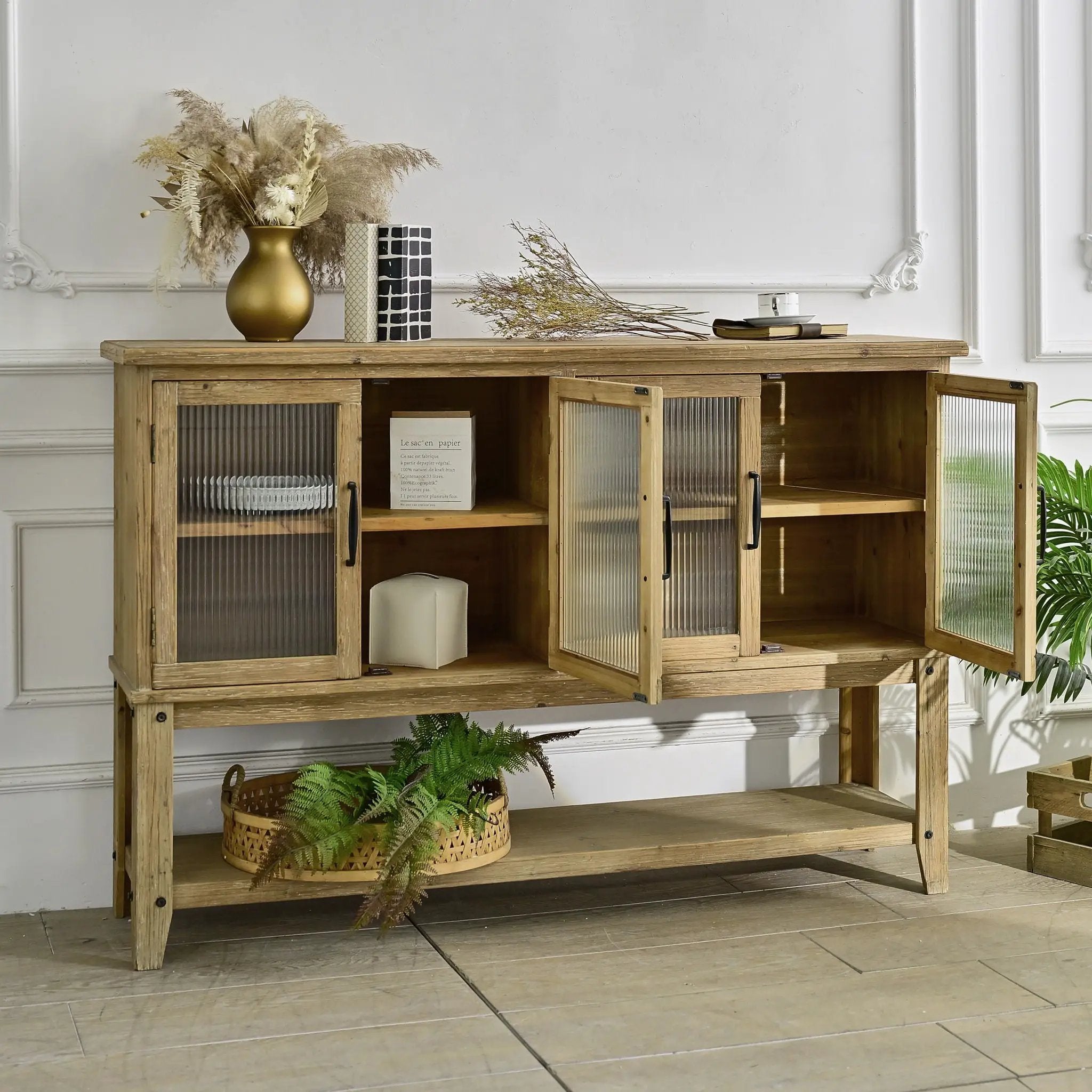 Rectangle Accent Sideboard Cabinet With Storage Shelf, Cabinet For Kitchen - Natural Wood by HouseOfZazla