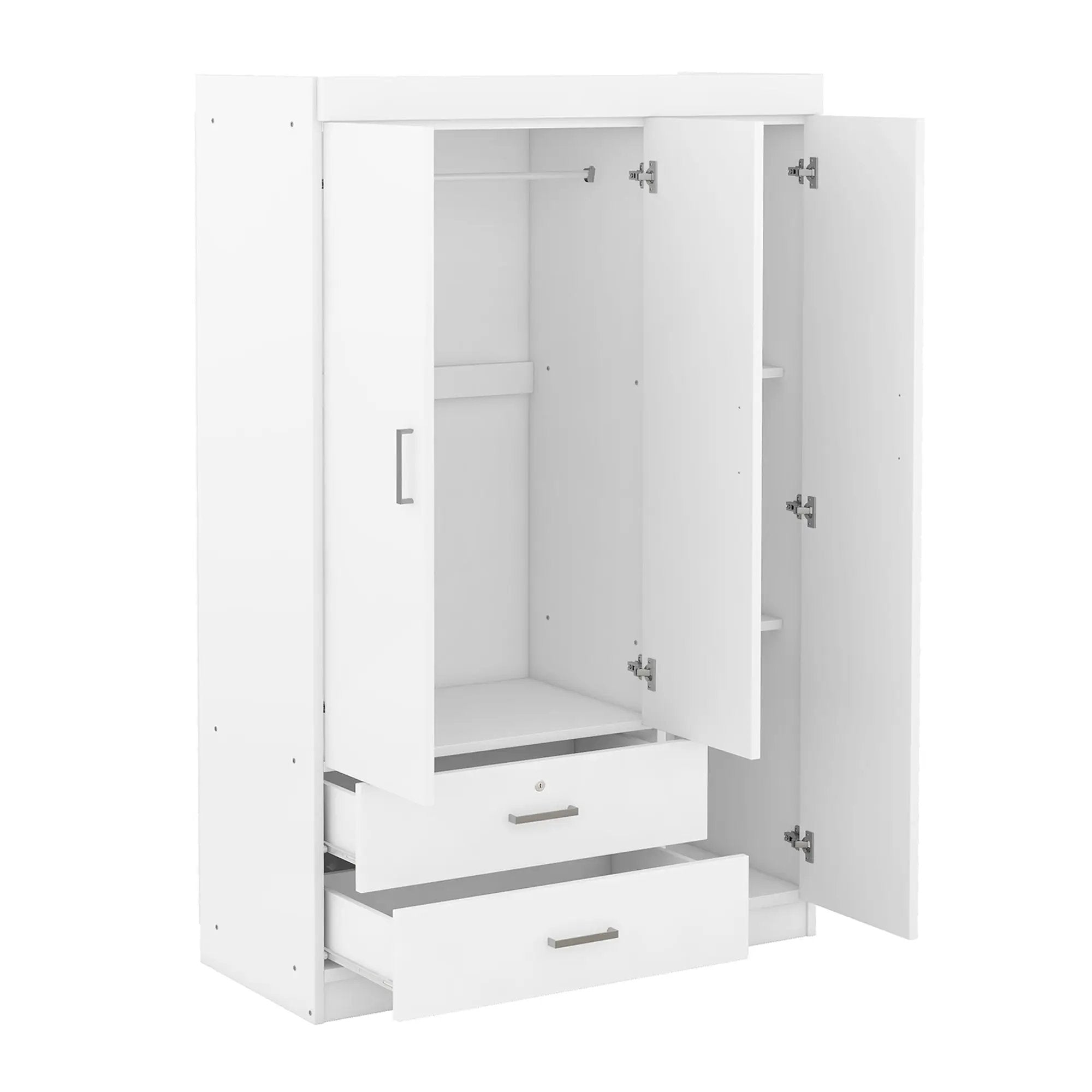3-Door Mirror Wardrobe with Shelves, White by HouseOfZazla