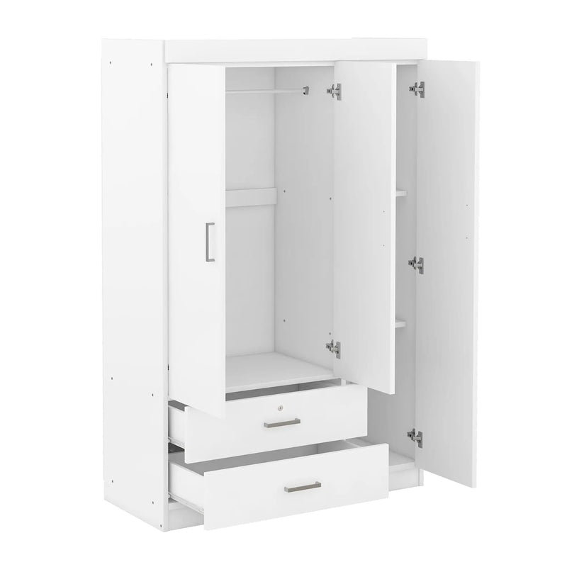 3-Door Mirror Wardrobe with Shelves, White by HouseOfZazla