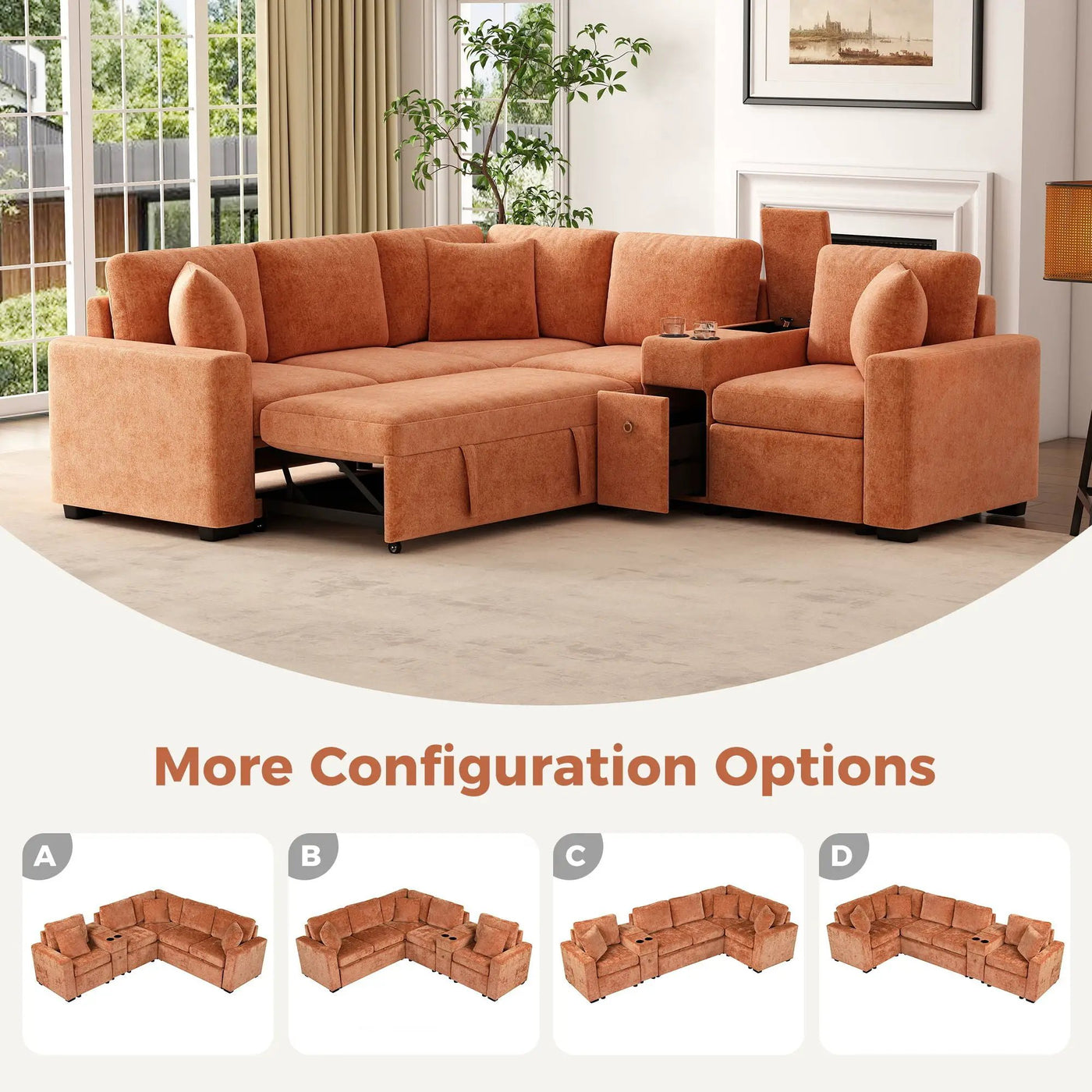 Modular L-Shaped Sectional Sofa Bed With Pull-Out Sleeper, Cup Holders, And Storage by Unique Piece Furniture
