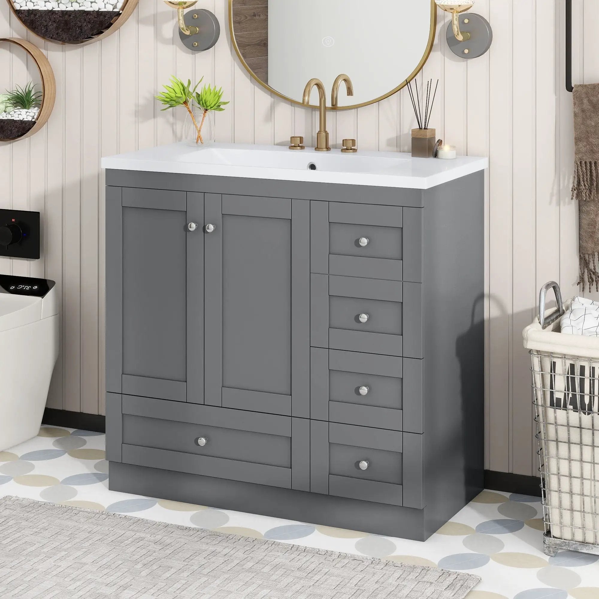 Shaker Free Standing Bathroom Vanity Cabinet With Sink, Soft Close Drawers, Soft Close Doors by HouseOfZazla
