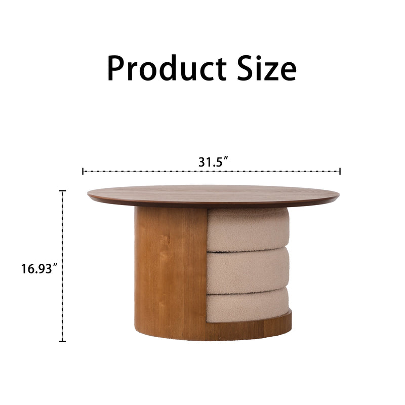 31.5" Round Wood Coffee Table with 3 Teddy Fabric Nesting Stools by HouseOfZazla