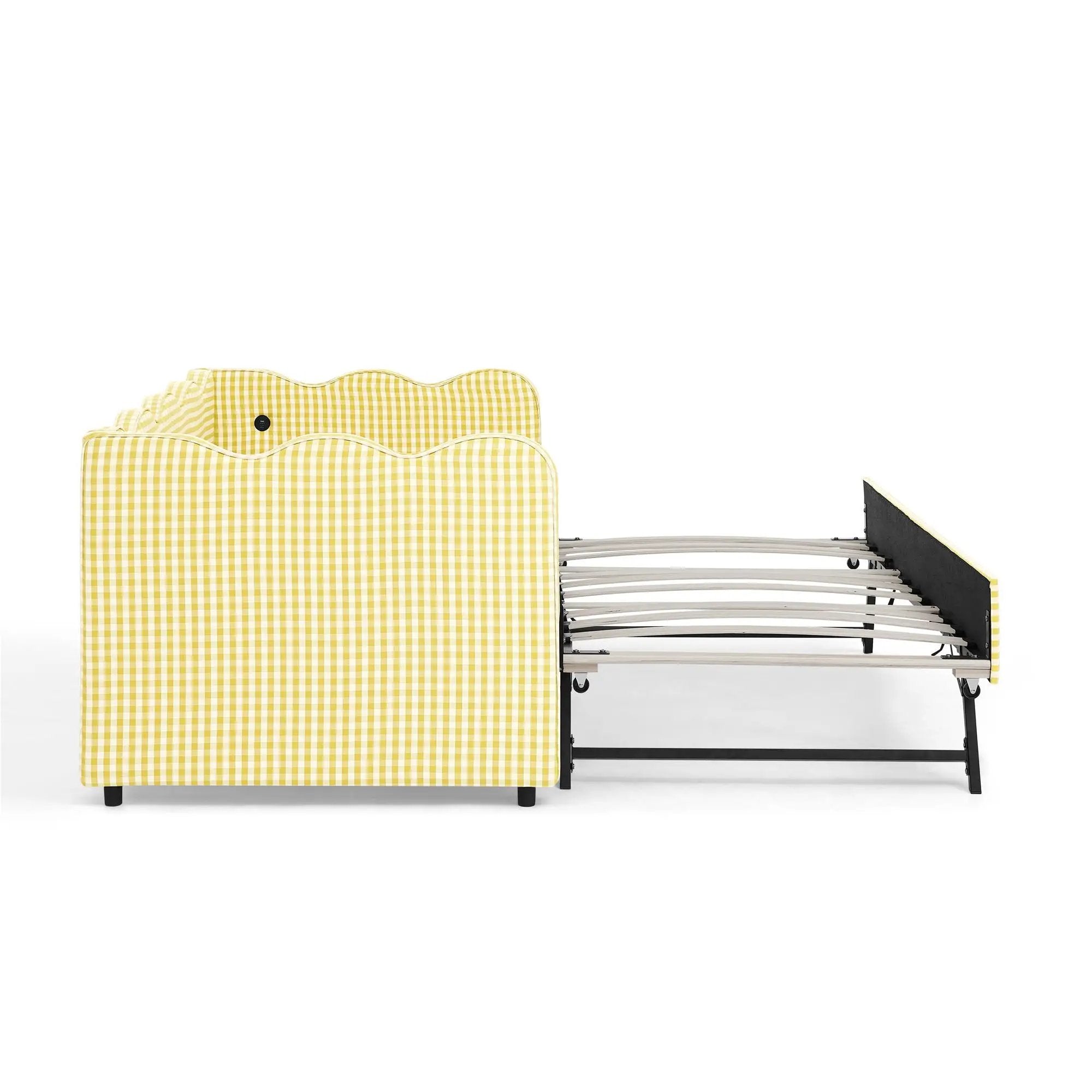 Gingham Daybed With USB Charging Port, Wave-Shaped Design by Unique Piece Furniture