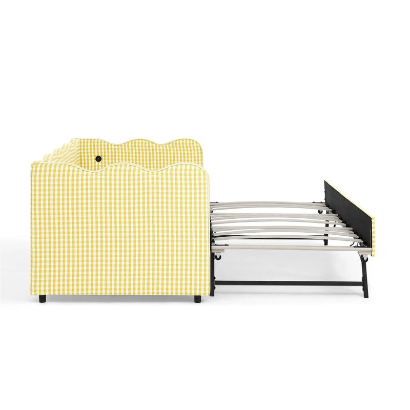Gingham Daybed With USB Charging Port, Wave-Shaped Design by Unique Piece Furniture