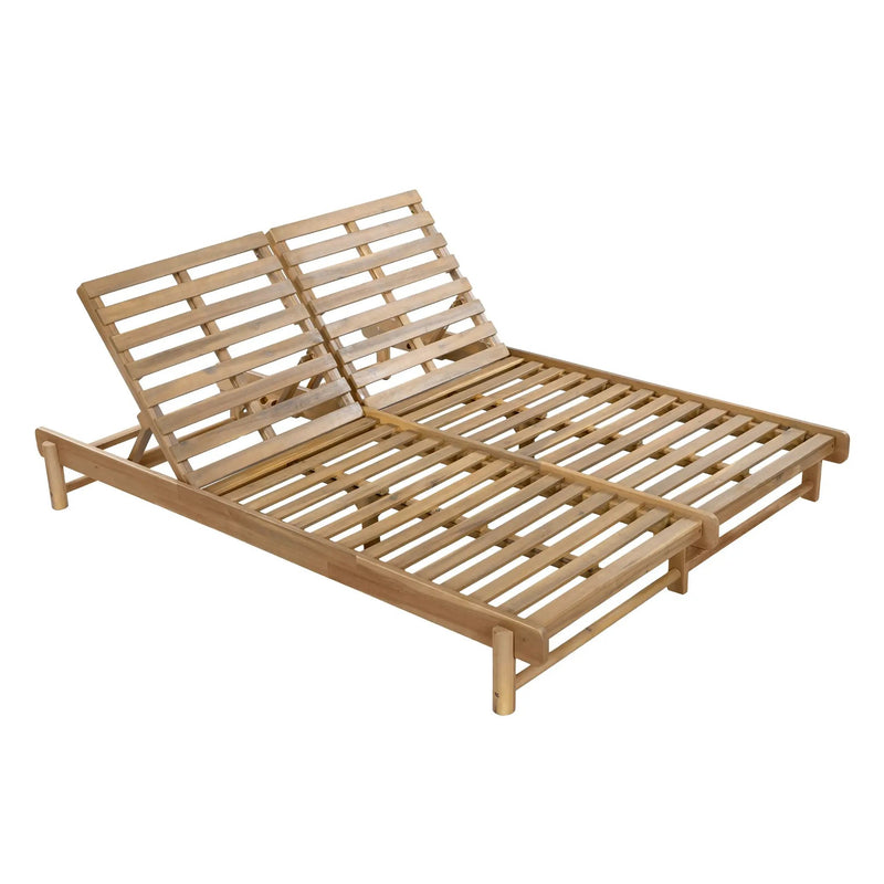 Light Teak Acacia Wood Double Chaise Lounger Set by HouseOfZazla