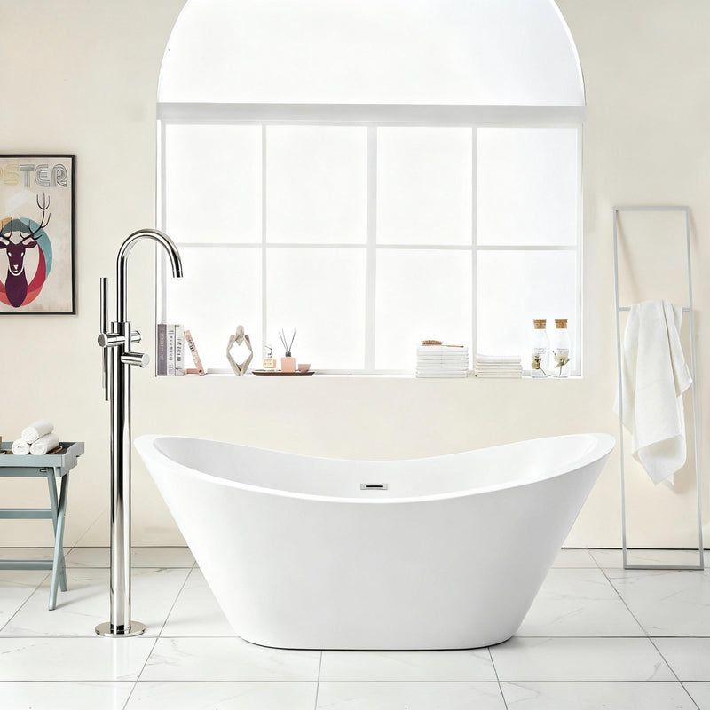 Glossy Freestanding Bathtub, Double Slipper Design, Deep Soaking Comfort by HouseOfZazla