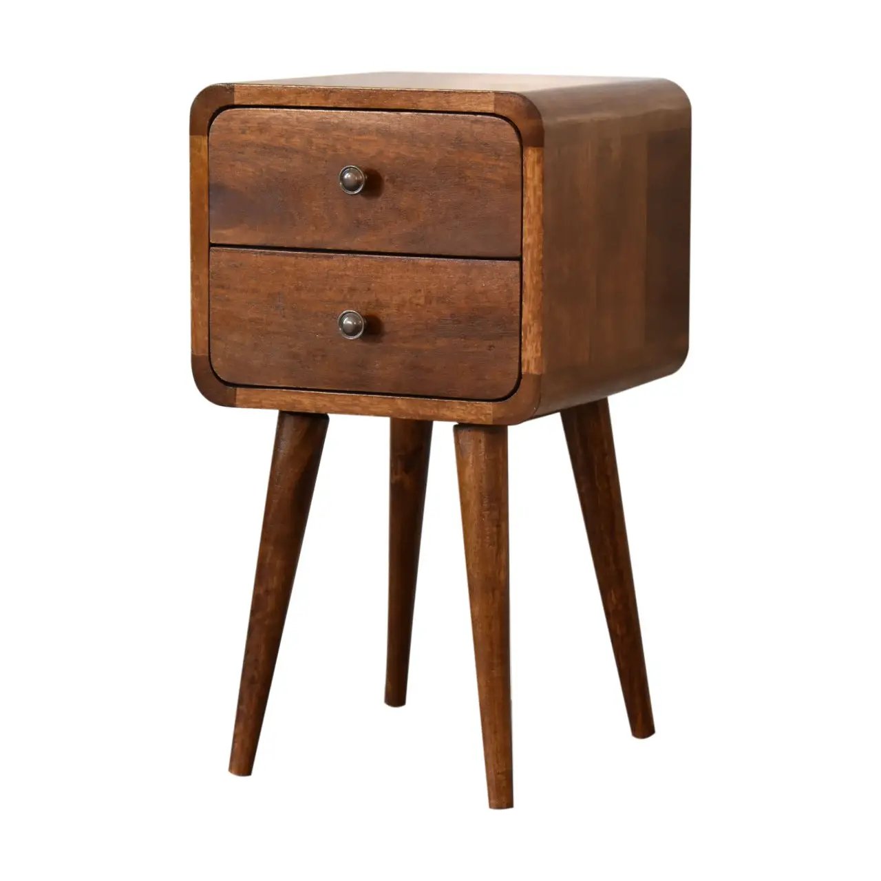 Soli Wood Mini Chestnut Curved Nightstand, 2-Drawers by HouseOfZazla