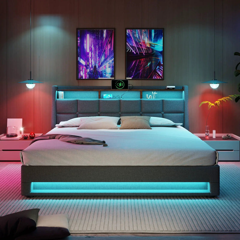 Upholstered Platform Bed With A Hydraulic Storage System, LED And USB Charging (Without Mattress) by HouseOfZazla