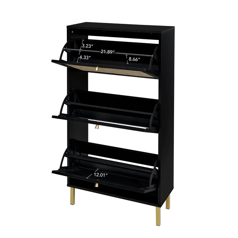 Modern Rattan 3 Door Shoe Rack Cabinet For Entryway by Unique Piece Furniture