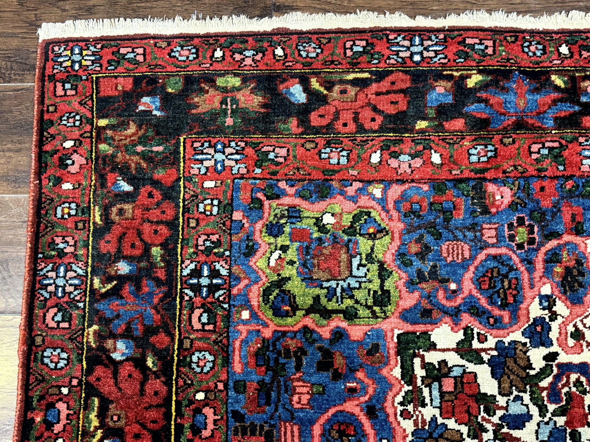 Persian Bakhtiari Rug 7x10, Antique Persian Carpet, Colorful, Great Colors, Ivory Red Blue, Rare Tribal Rug by Jewel Rugs