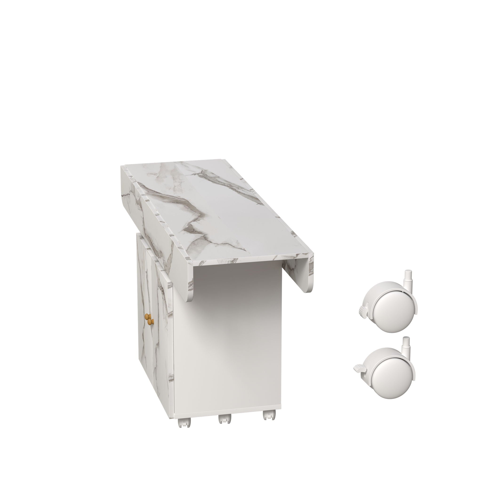 Versatile Marble Folding Dining Table With Storage Rack And Cabinet, 6 Wheels - White by HouseOfZazla