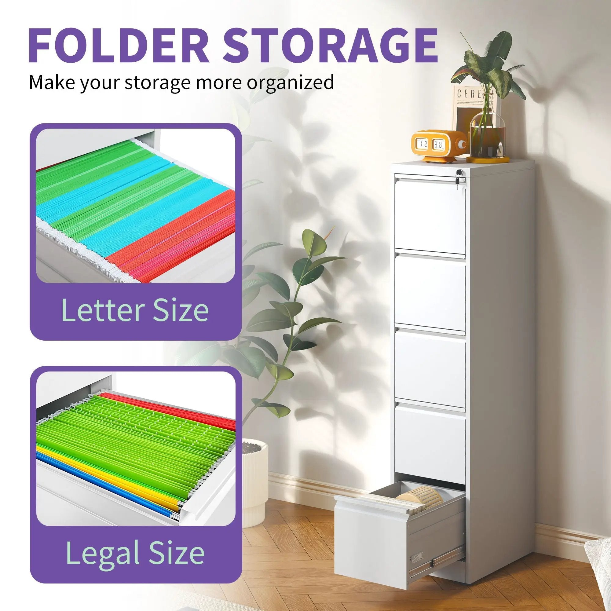 Steel Drawer Vertical File Cabinet With Lock For A4 Legal / Letter Size by Unique Piece Furniture