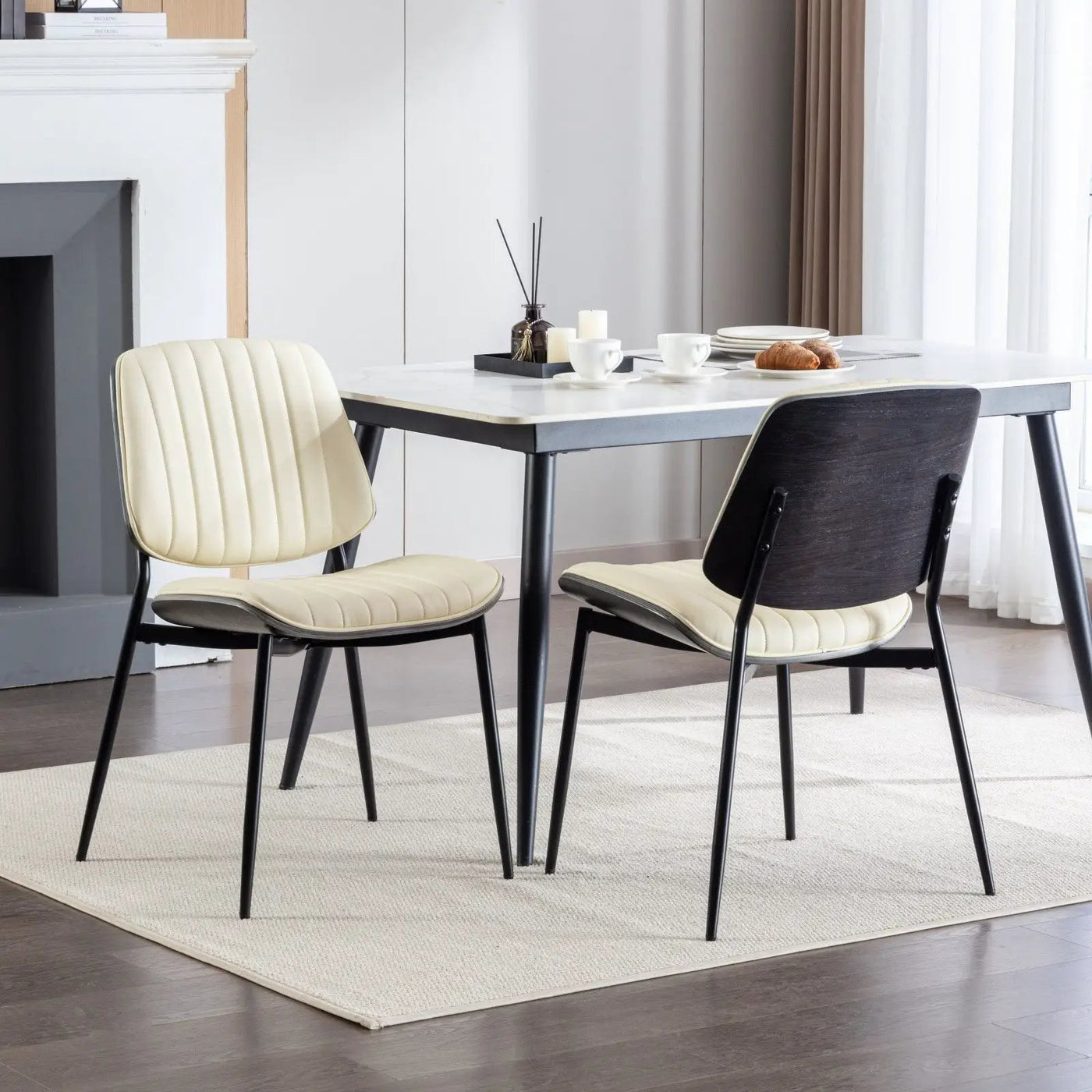 Dining Chairs (Set of 2) Mid-Century Modern Retro Chair With Walnut Bentwood Back Upholstered Seat Metal Legs Adjustable Foot For Kitchen Dining Room Chairs by HouseOfZazla