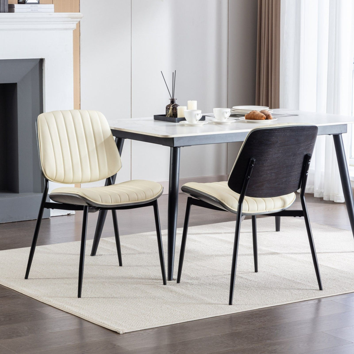 Mid-Century Modern Dining Chairs with Walnut Bentwood Back - Black or Beige (Set of 2), photo 2 of 8