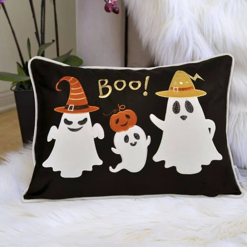 Halloween Boo Ghost Velvet Throw Pillow by HouseOfZazla