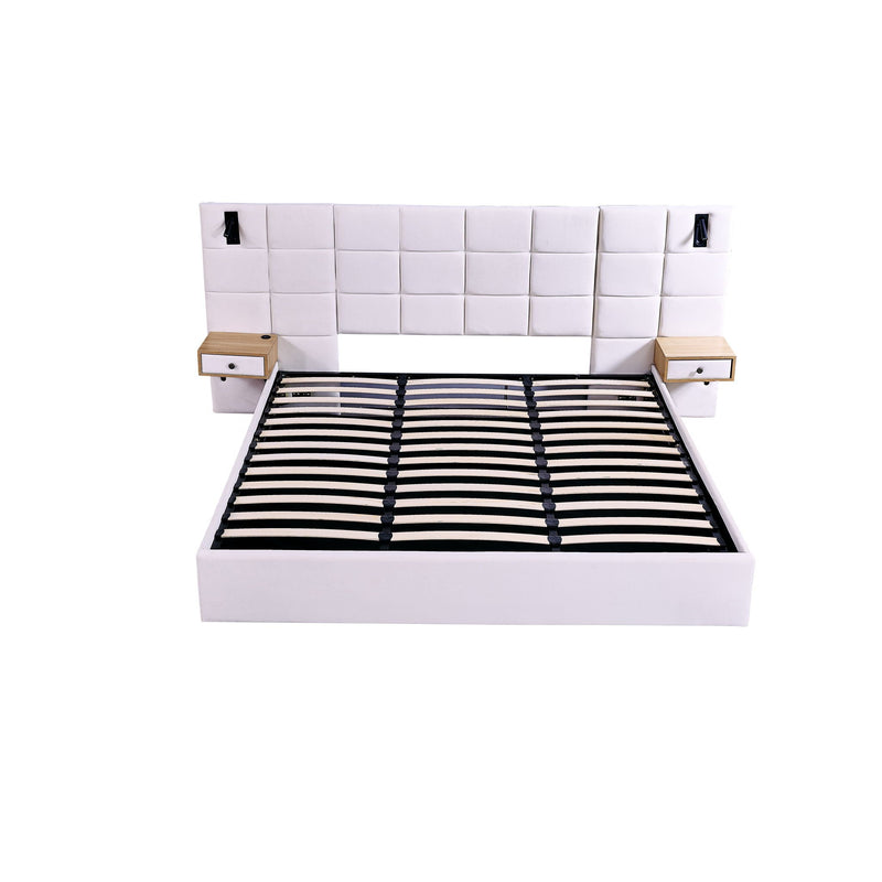 Upholstered Hydraulic Platform Bed With Storage Shelves, Reading Lamps, USB Port by HouseOfZazla
