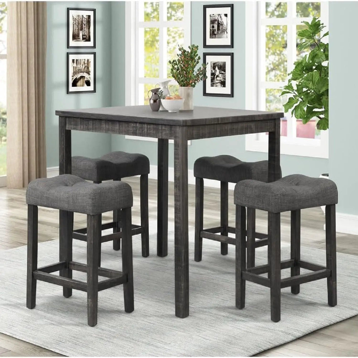 Transitional Counter Dining Set With 4 Tufted Stools by HouseOfZazla