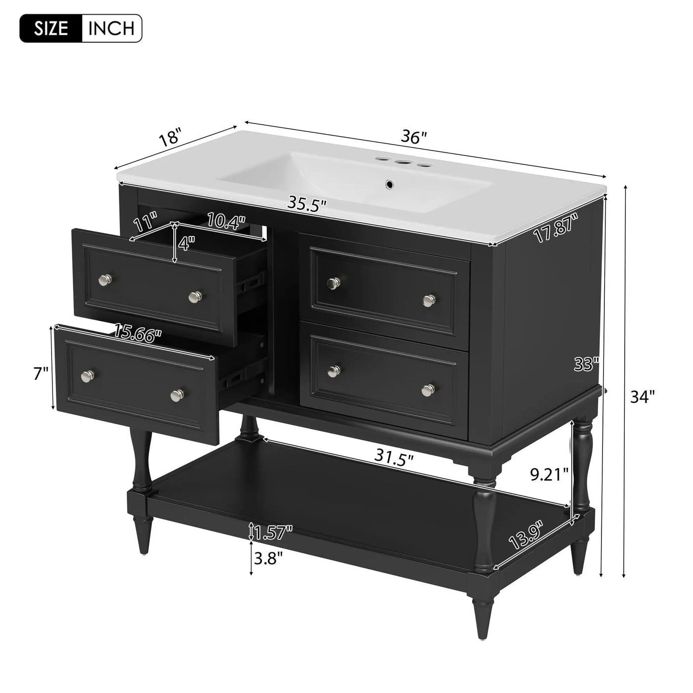 Bathroom Vanity Cabinet With Undermount Sink, 4 Drawer Set by Unique Piece Furniture
