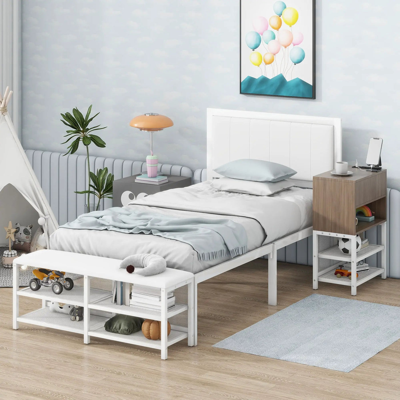 Platform Bed With 2 Tier Storage Shelves, Storage Cabinet by HouseOfZazla