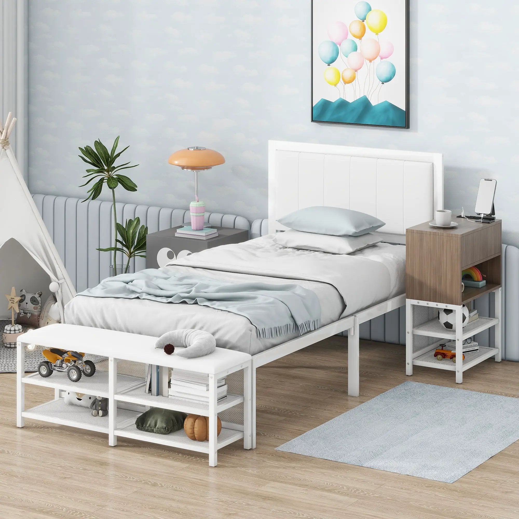 Platform Bed With 2 Tier Storage Shelves, Storage Cabinet by HouseOfZazla