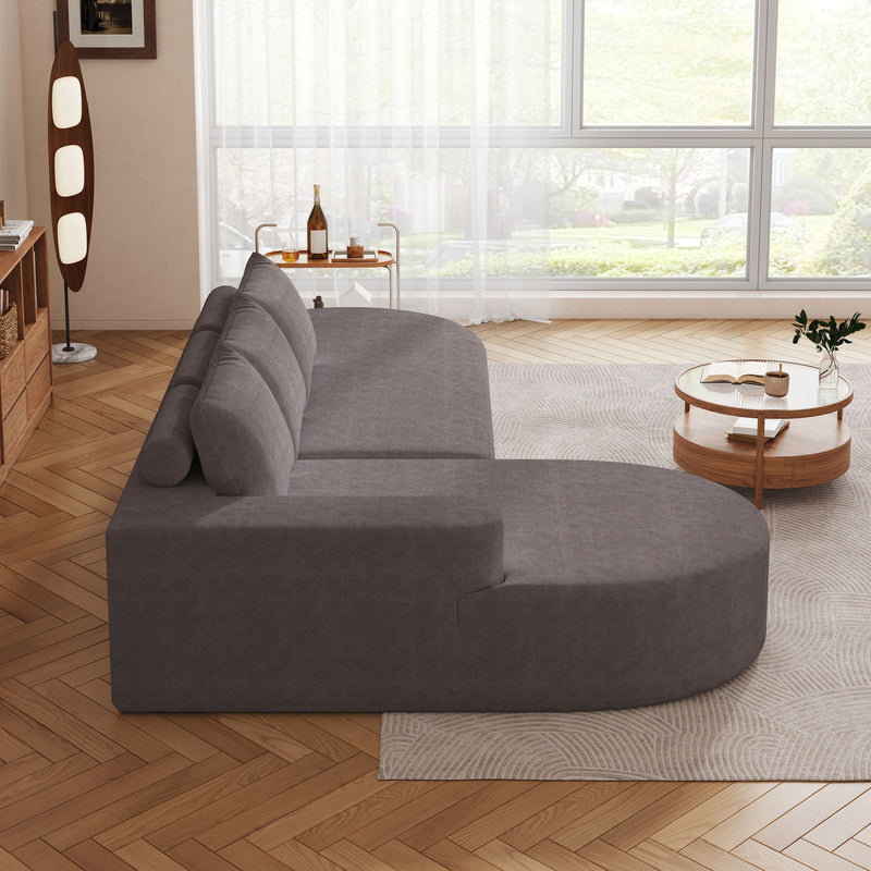 Modern Curved Sofa, L-Shaped Modular Sectional Set With 3 Pillows by HouseOfZazla