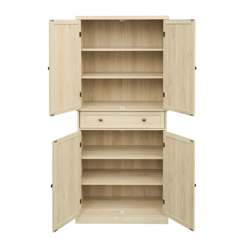 4 Door Storage Cabinet With 1 Drawer And 4 Adjustable Inner Shelves - Natural by HouseOfZazla