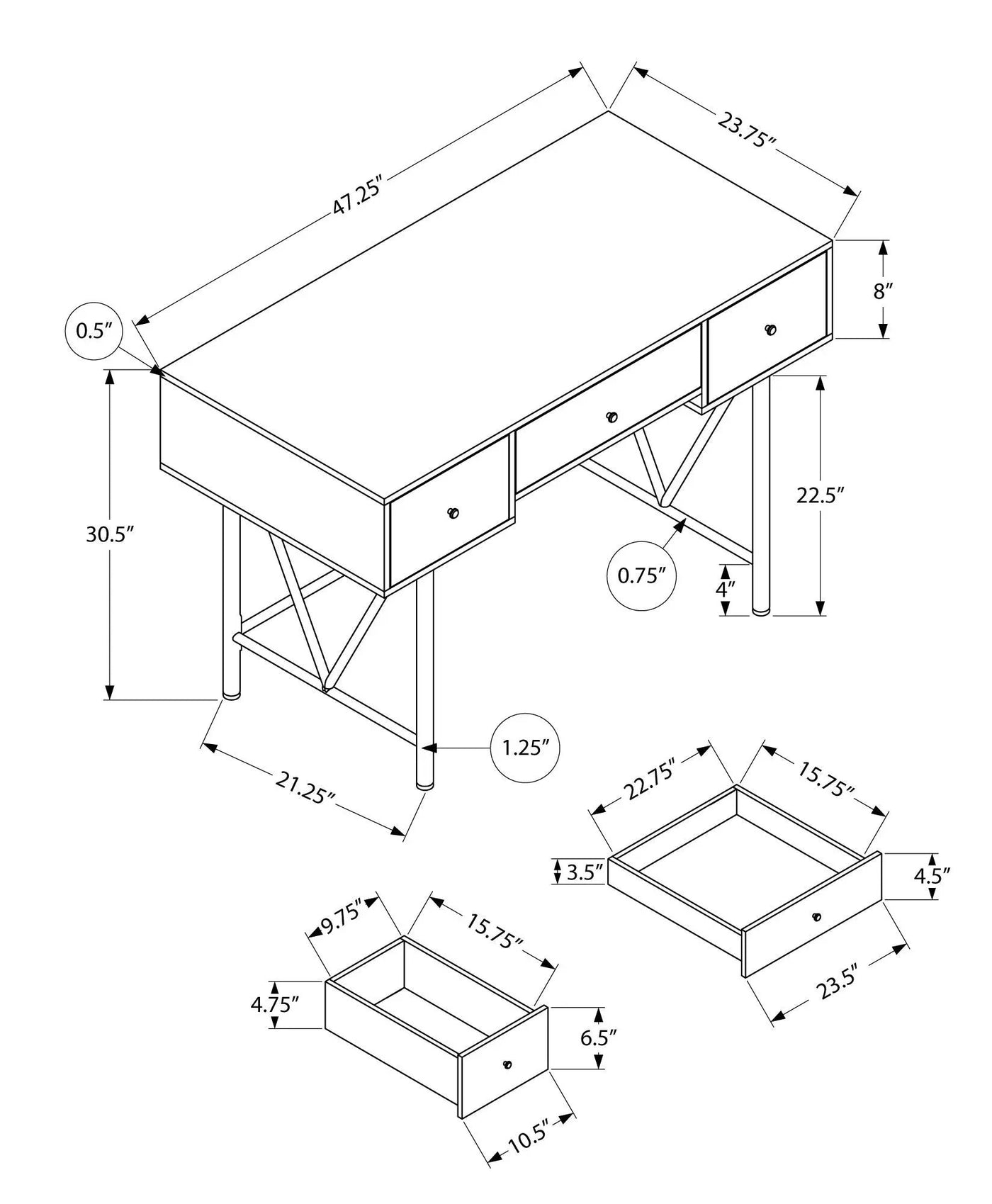 Computer Desk For Home Office, Stylish Design, Storage Drawers, Transitional by HouseOfZazla