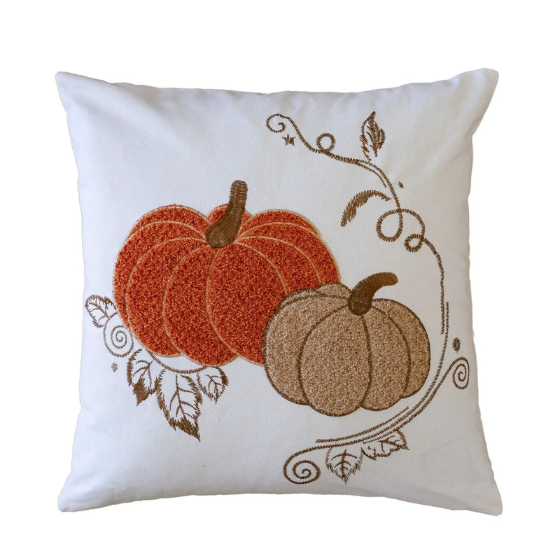 Embroidered Harvest Pumpkin Pillow – Autumn Harvest Accent Cushion by HouseOfZazla
