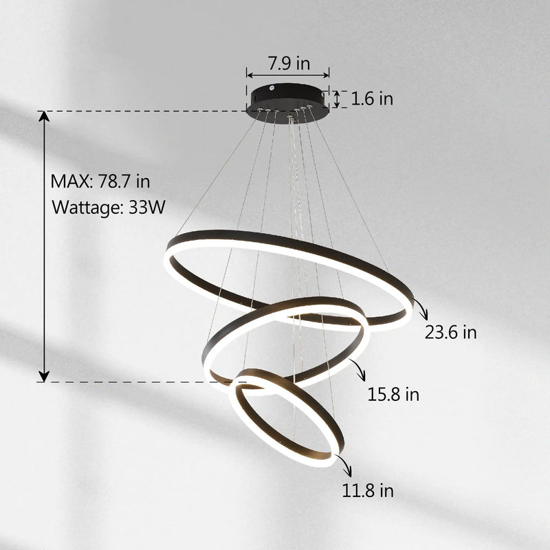 Modern 3 Rings Chandelier with Remote Control by HouseOfZazla