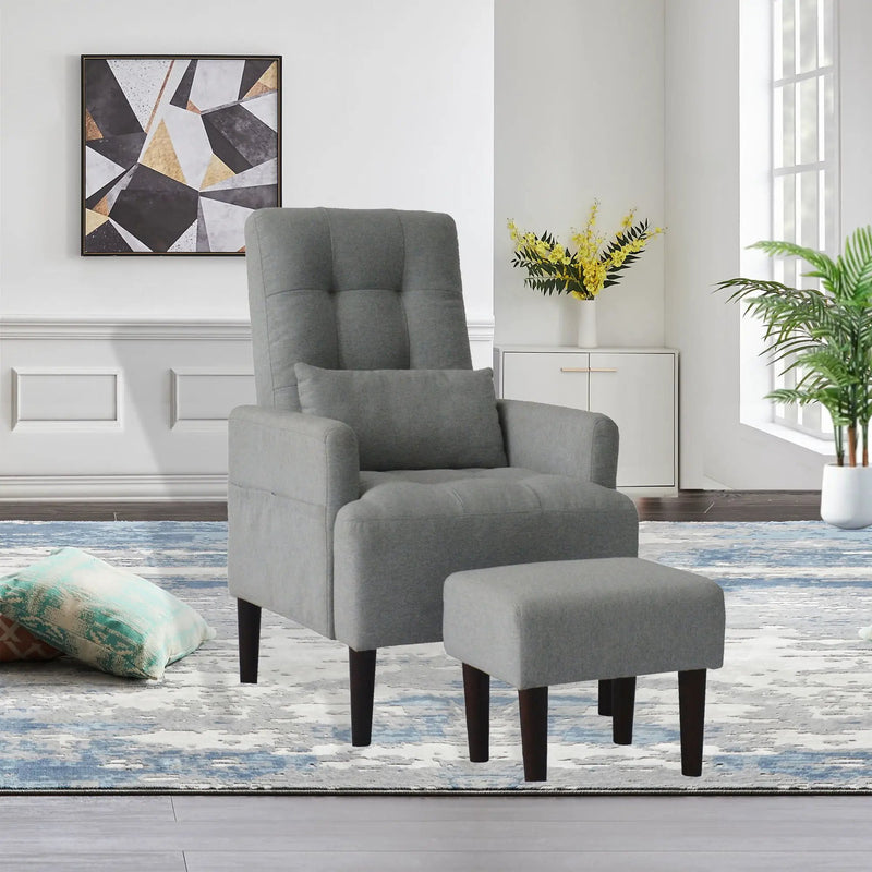 Living Room Sofa Single Chair And Ottoman, Modern Multi-Function Fabric Living Room Sofa Lounge Chair Bed And Stool. Soft Leisure Single Chair Adjustable Into 5 Angles With Sofa Bed by HouseOfZazla