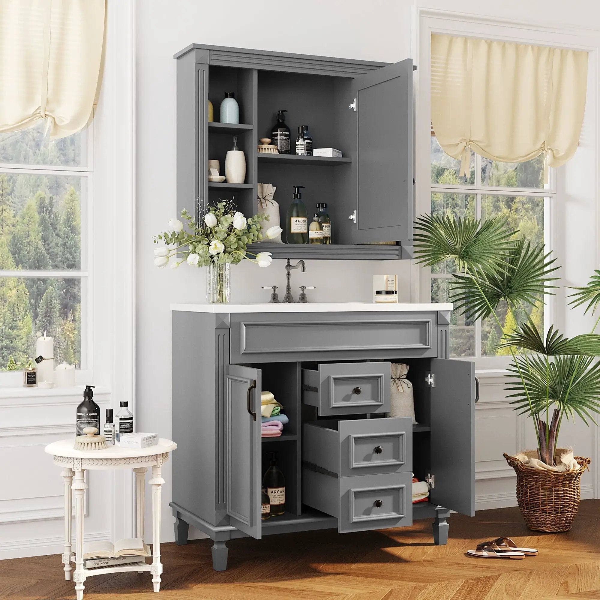 Bathroom Vanity With Top Sink, Mirror Cabinet, 2 Soft Closing Doors & 2 Drawers by HouseOfZazla