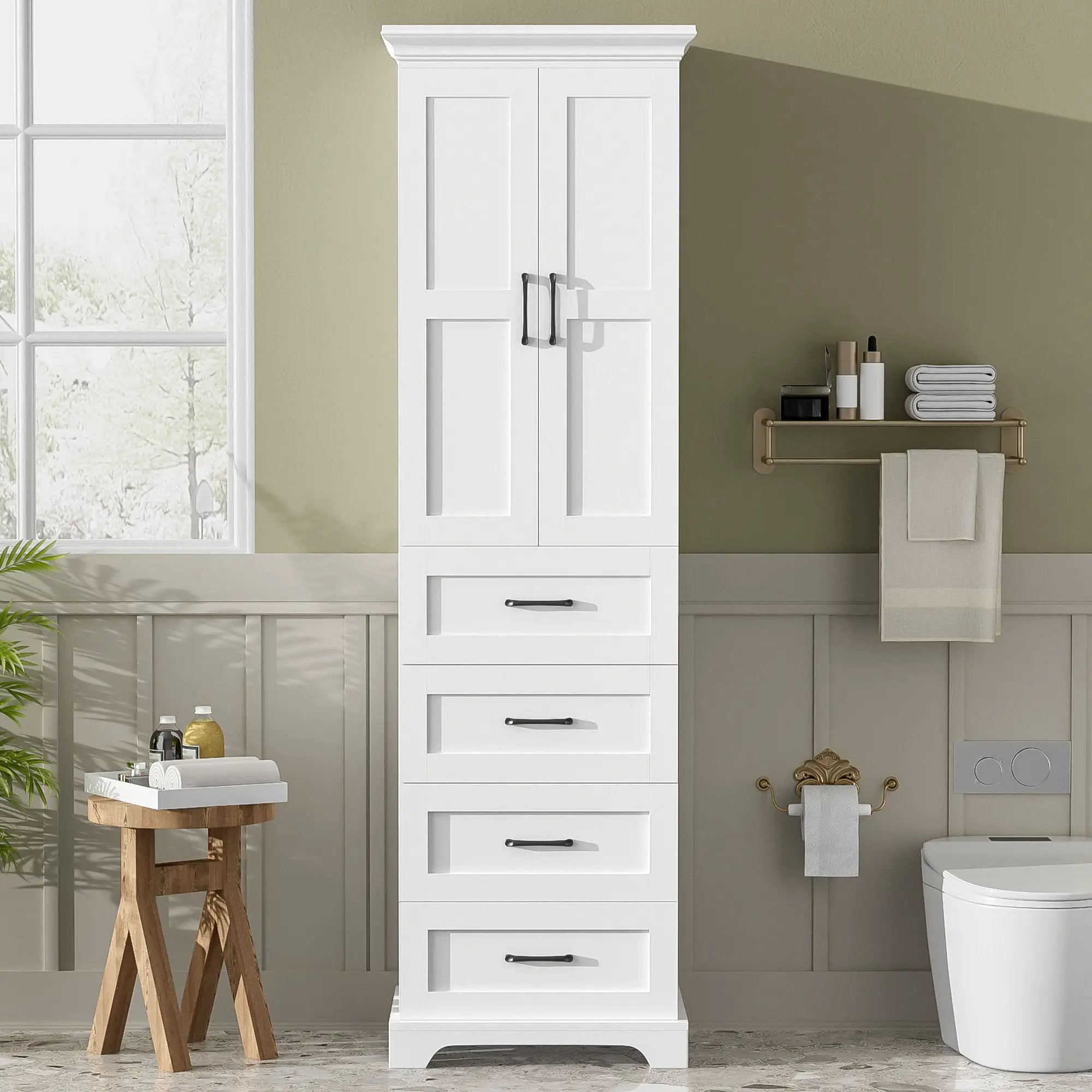 Bathroom Vanity With 2 Damping Hinge Doors, 3 Drawers, Adjustable Shelves - White by Unique Piece Furniture