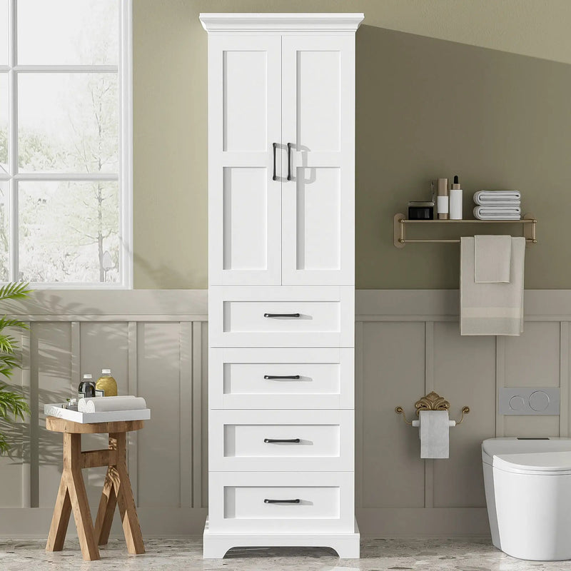 Bathroom Vanity With 2 Damping Hinge Doors, 3 Drawers, Adjustable Shelves - White by Unique Piece Furniture