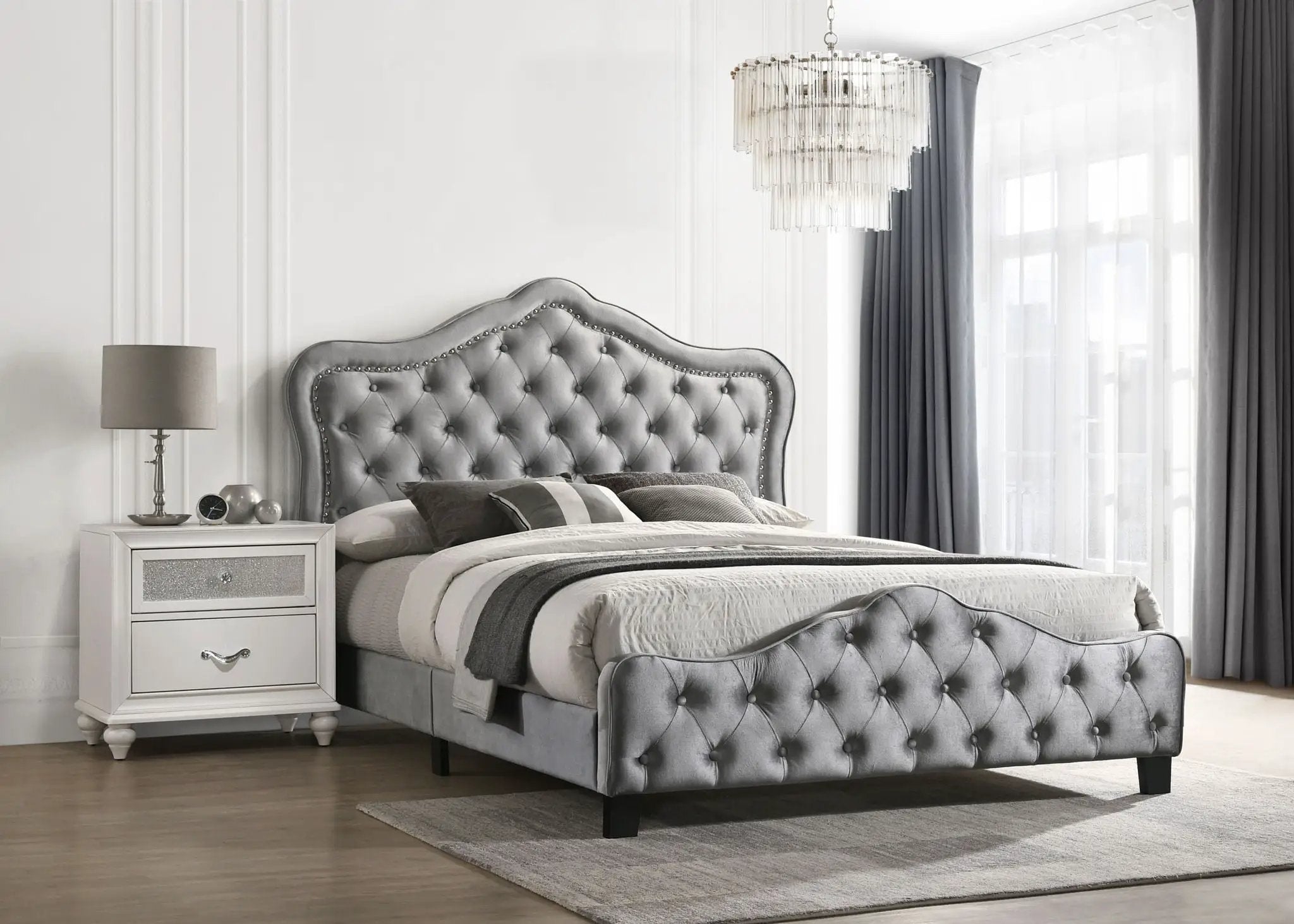 Bella Upholstered Eastern King Panel Bed Grey by Unique Piece Furniture
