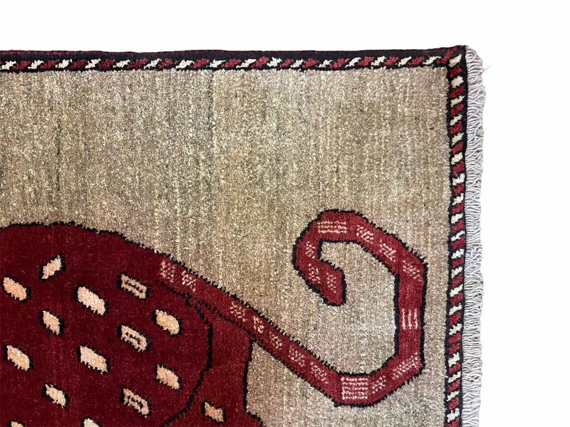 3 X 5 Handmade Hand-Knotteed New Vintage Rug Quality Wool Leopard Burgundy Beige by Jewel Rugs