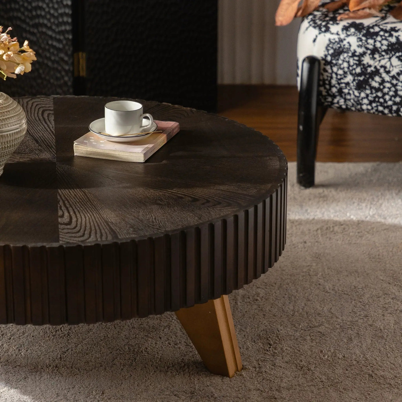 Round Retro Coffee With Solid Wood Legs by Unique Piece Furniture