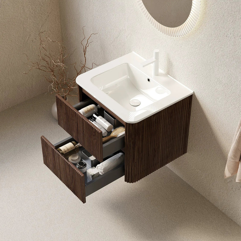 Noor 24" Bathroom Vanity with Sink, Wall-Mounted Floating Plywood Bathroom Storage by HouseOfZazla