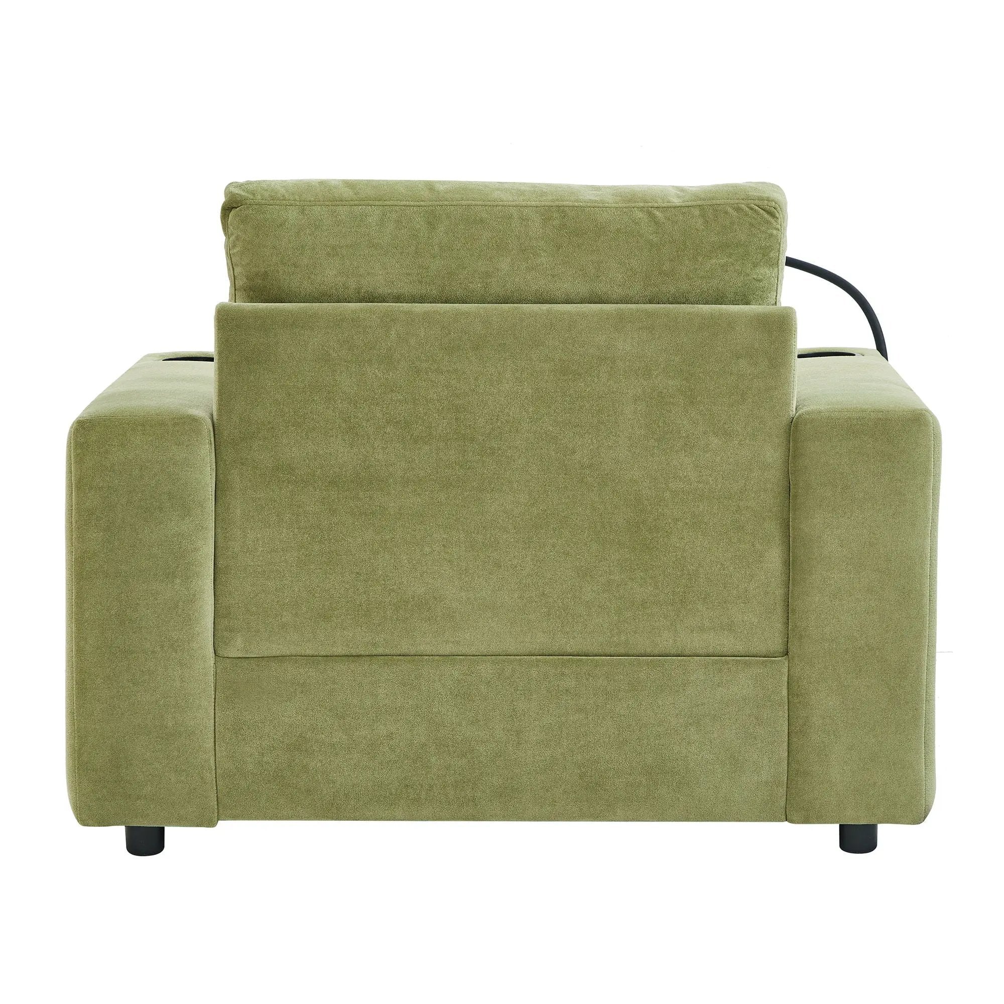 Modern Style Armchair Chaise Lounge Sofa Couch With Movable Storage Ottoman, USB Ports, Cup Holders, Phone Holder, Side Pockets by HouseOfZazla